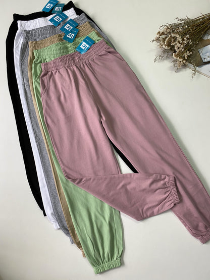 Basic Plain Loose Fit Cuffed Hem Joggers