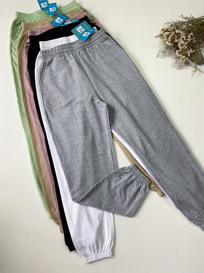 Basic Plain Loose Fit Cuffed Hem Joggers