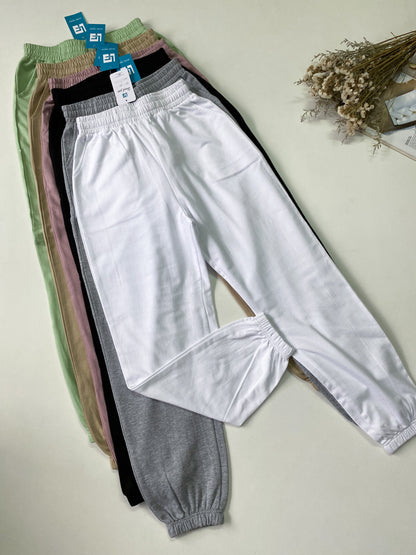 Basic Plain Loose Fit Cuffed Hem Joggers